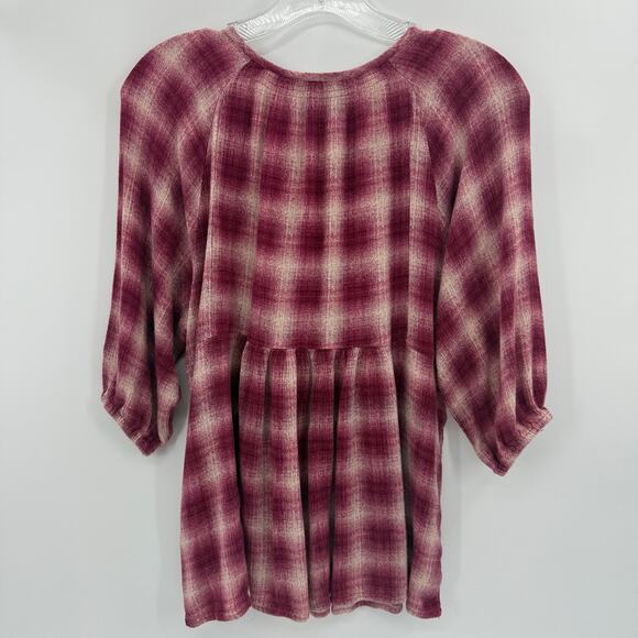 MAEVE by Anthro Women Babydoll Shirt Size S High Waist Y2K Pink Plaid Peplum - Picture 4 of 7